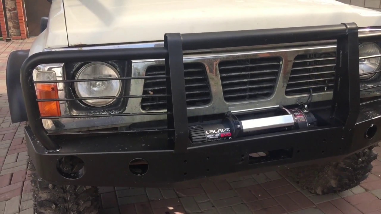 Установка силового бампера и лебёдки на Nissan Patrol Y60.