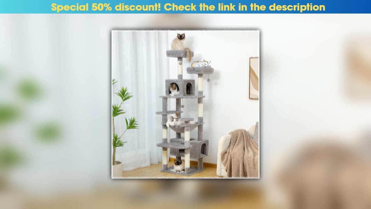 Best Large Cat Tree and Tower for Indoor Cats With Sisal-Covered Scratching Posts Spacious Hammock•