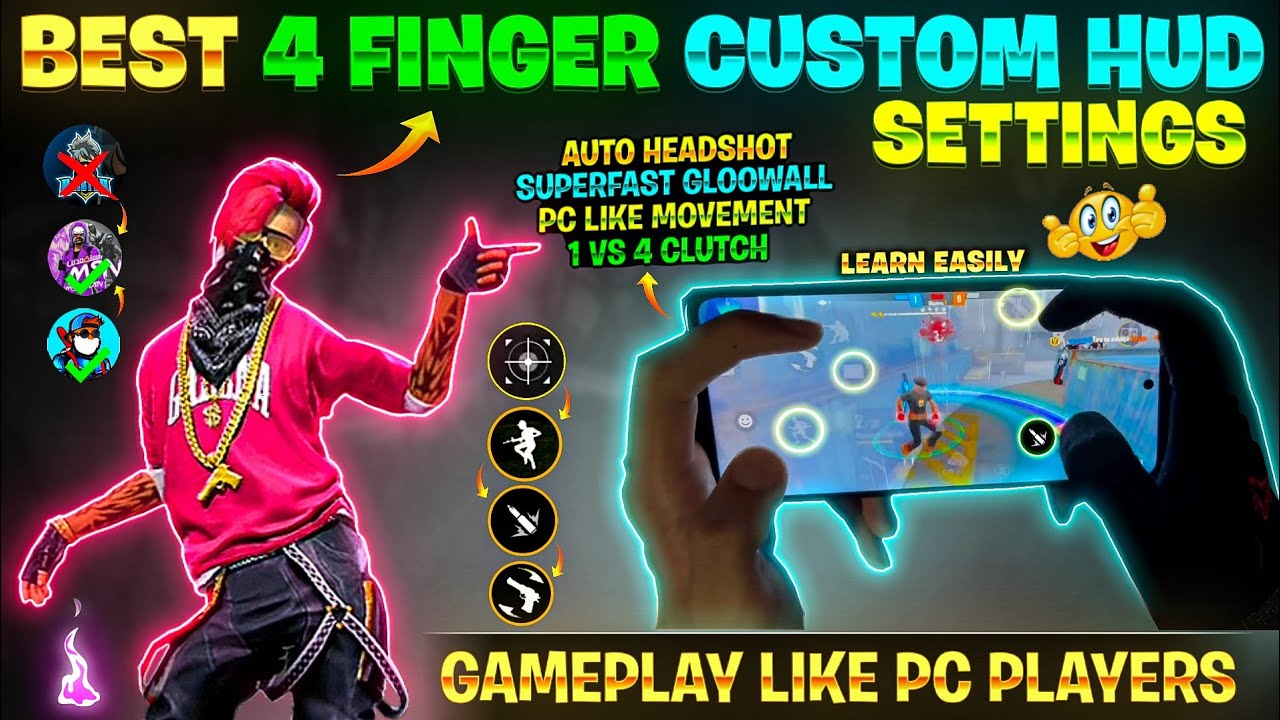 BEST 4 FINGER CUSTOM HUD IN FF | BETTER THAN PC PLAYERS | 4 FINGER CLAW FREE FIRE CUSTOM HUD