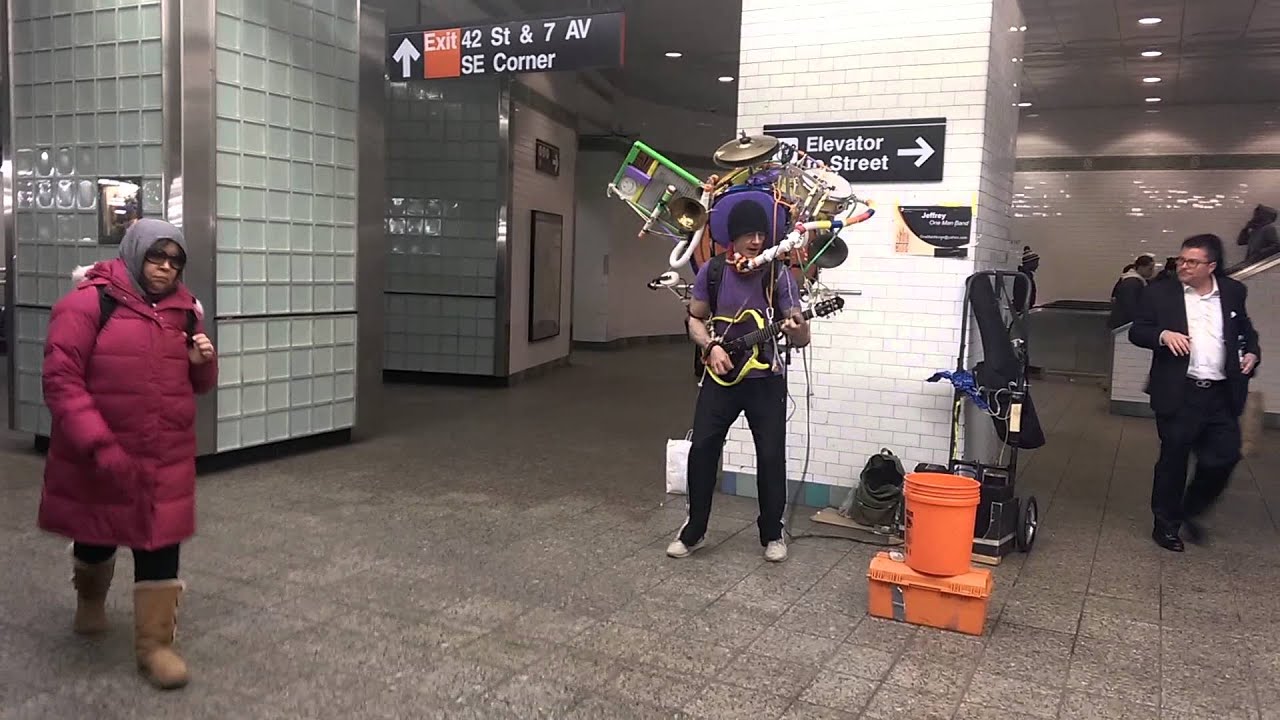 Jeffrey the One Man Band performing at 42nd Street Times Square