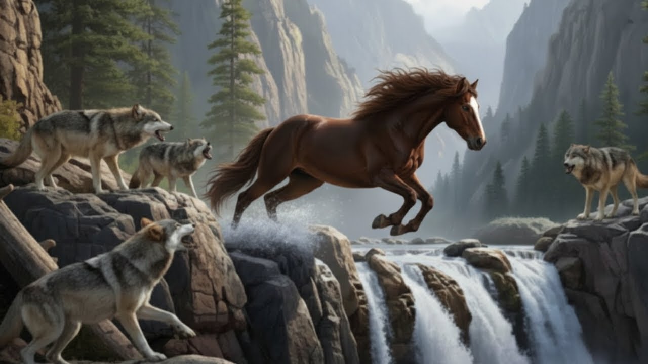 Wait a moment: A Mustang horse leaps from a 15Metr waterfall, and what happens next is unbelievable