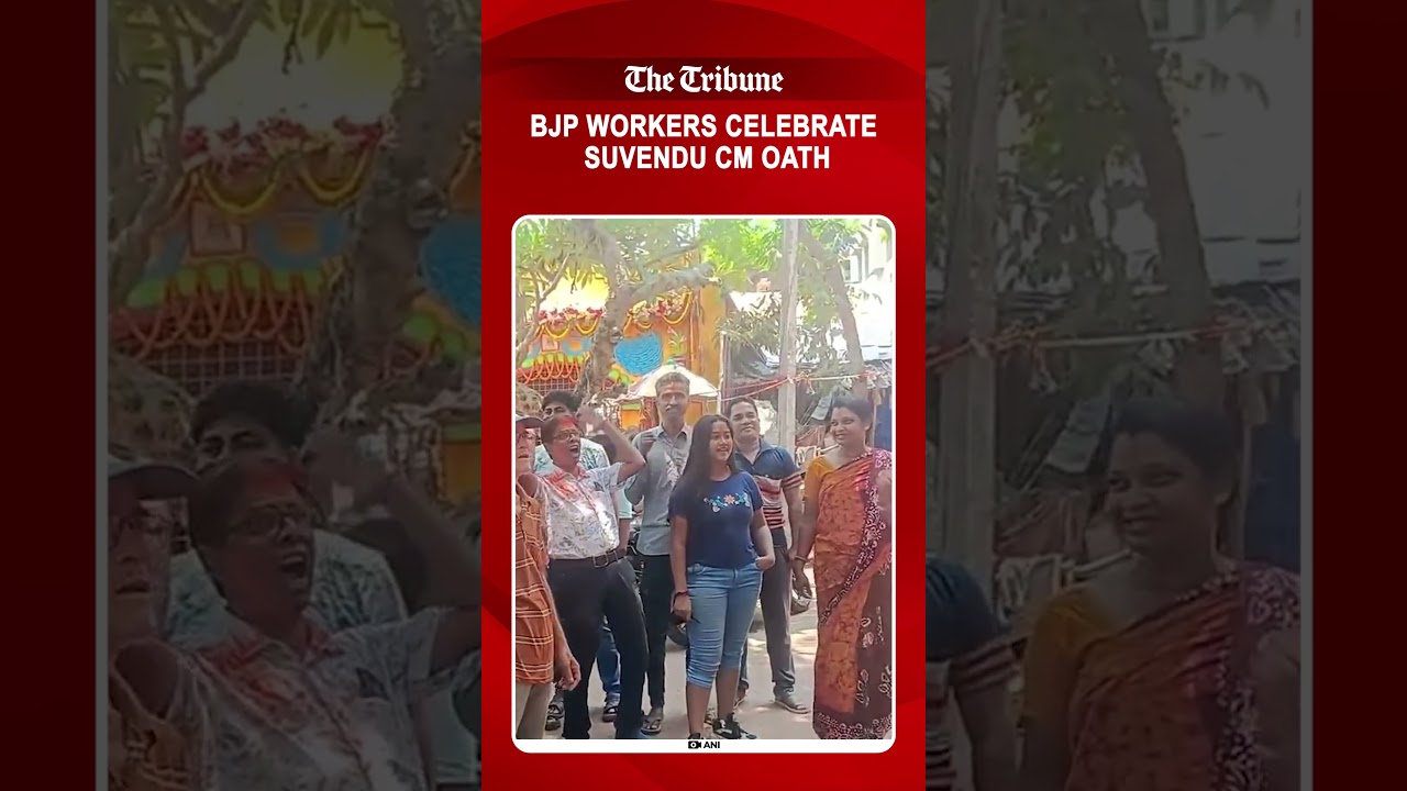 BJP workers gather outside Suvendu Adhikari&rsquo;s residence after CM oath in West Bengal