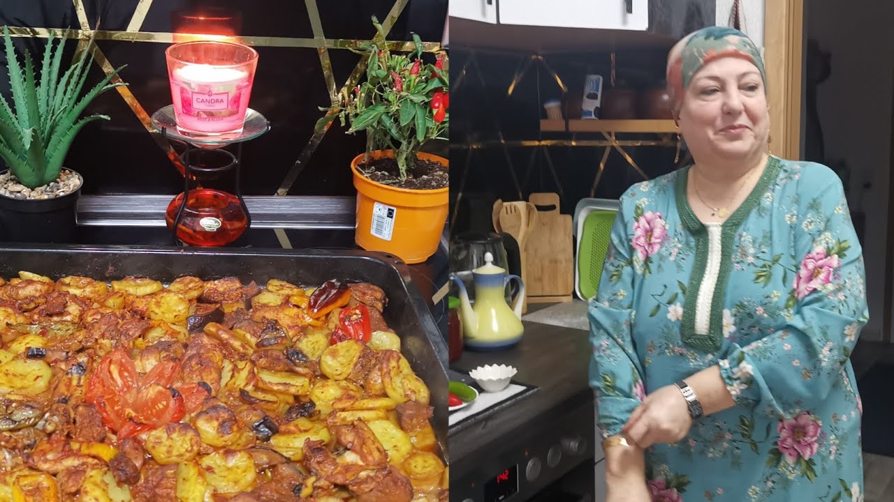 طريقة عمل بطاطا في الفرن مع الدجاج ورز🥔🐔