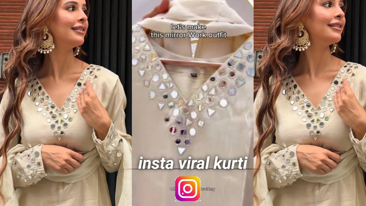 Trendy🔥Mirror🪞work kurti cutting and stitching/kurti cutting/mirror work/Pakistani kurti design/