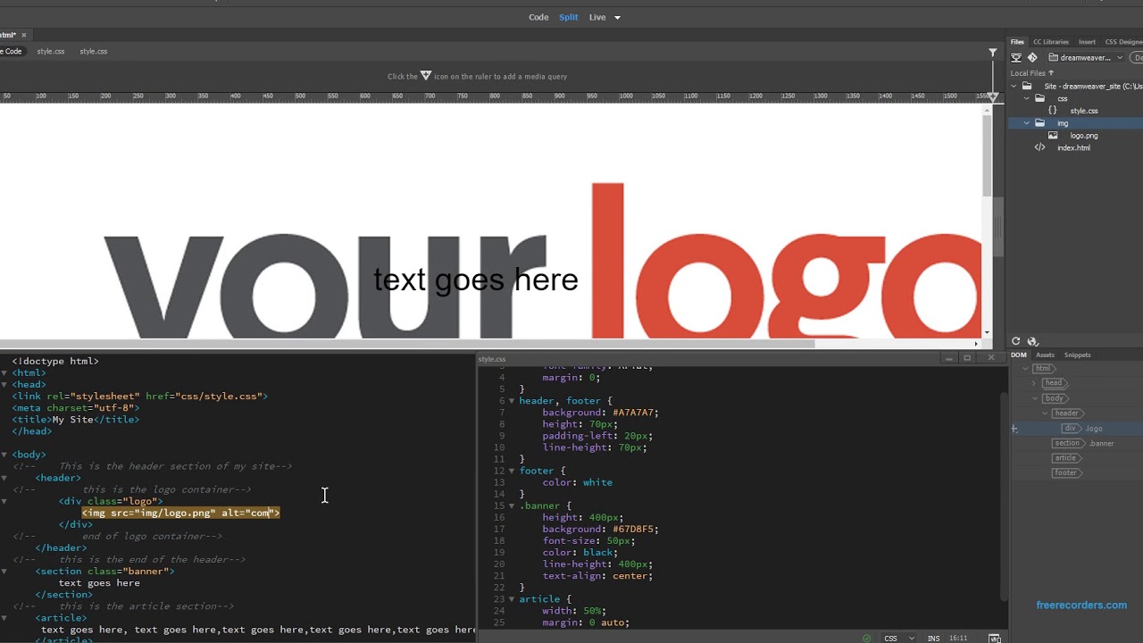 Adding an image in Dreamweaver CC 2018