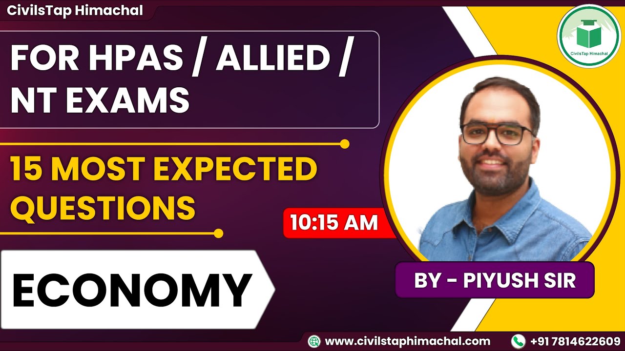 HPAS/Allied/NT Exams | 15 Most Expected Questions | Economy | CivilsTap Himachal