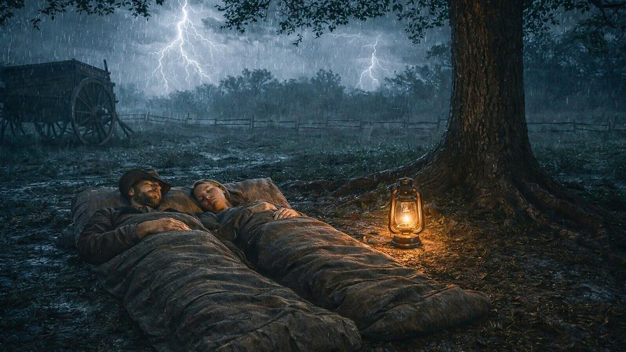 Peaceful Shelter Together — Arthur and Mary Sleep Peacefully Under Tree Shelter During Thunderstorm