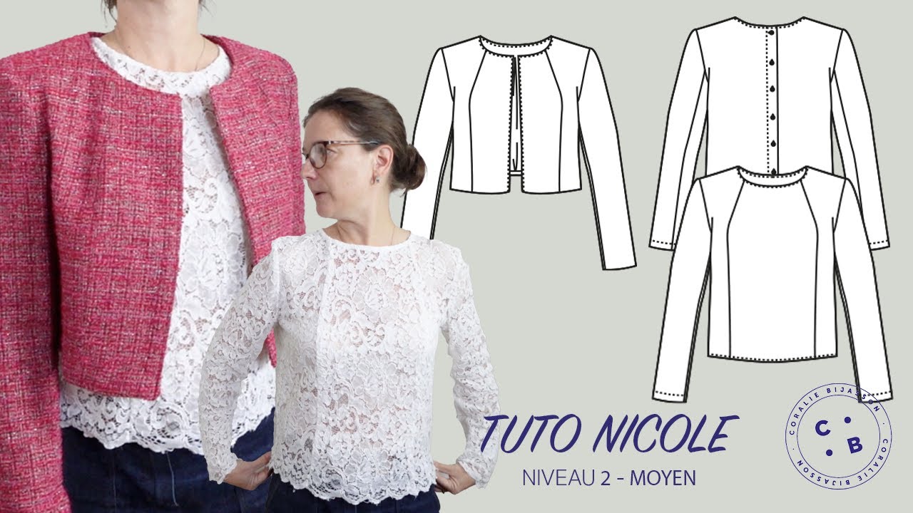 Nicole, le pas à pas vidéo du montage du patron de couture du boléro et du Top Nicole