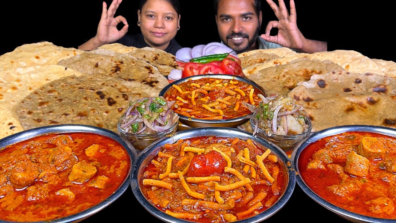 Rajasthani food Sev Tamatar ki Sabji, Gatte ki Sabji Bajra Roti, Baigan Bharta & Ghee Roti Challenge