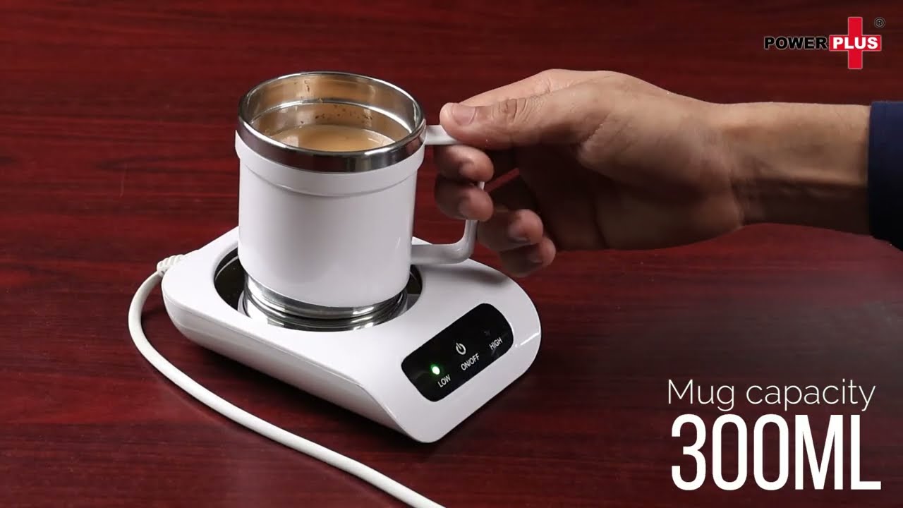 Set of Coffee warmer & SS Mug with Lid by Power Plus | Auto Cut off & Overheat Protection