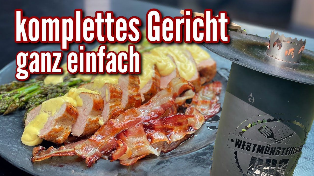 Schweinefilet mit Speck und grünem Spargel von der Feuerplatte - Westmünsterland BBQ