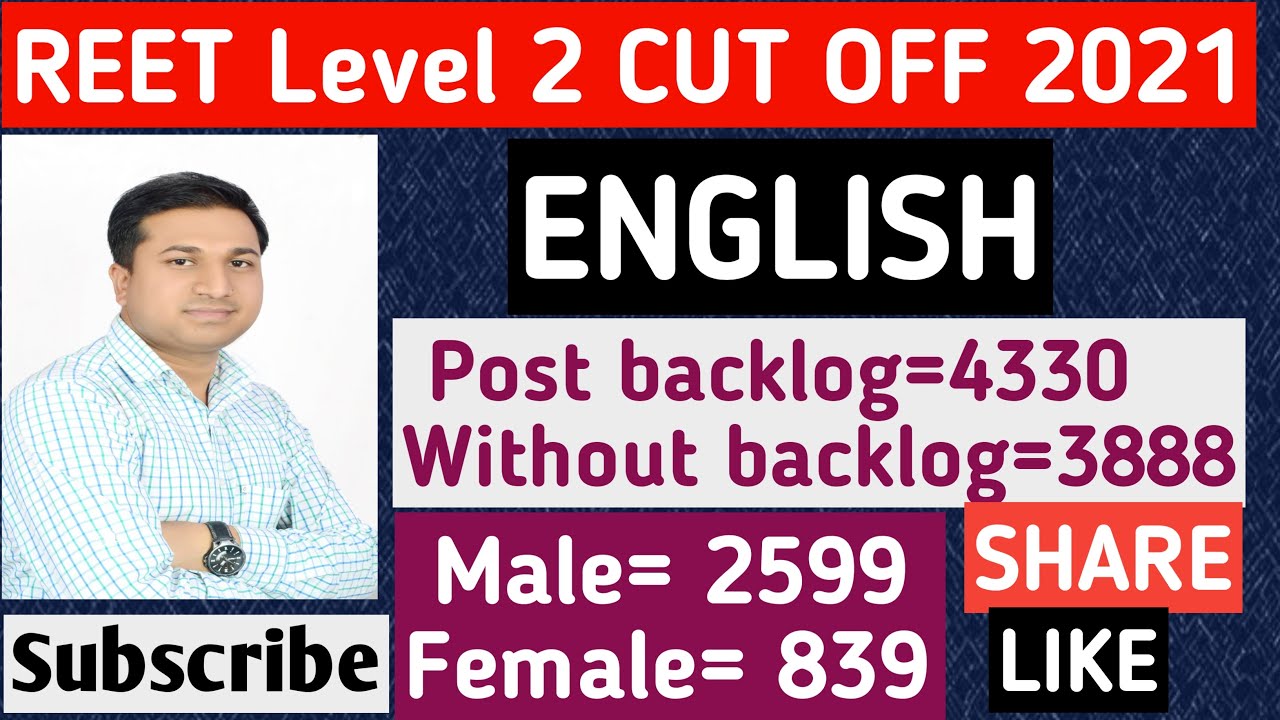 REET level2 ENGLISH cut off 2021 // Total posts = 3888 (without Backlog) ,Male =2599 Female = 839