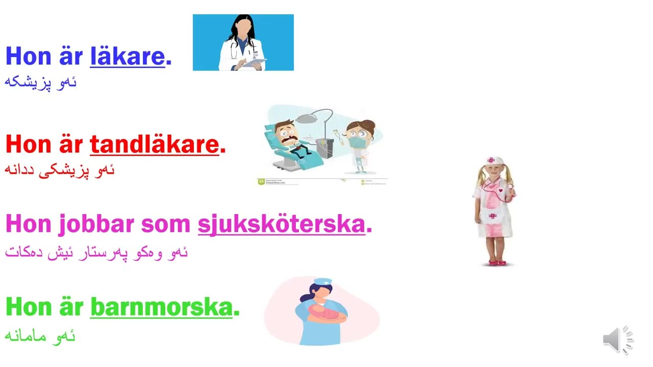 Olika yrken 👩🏻‍🚒فێربوونی زمانی سویدی، وانەی ٤٧