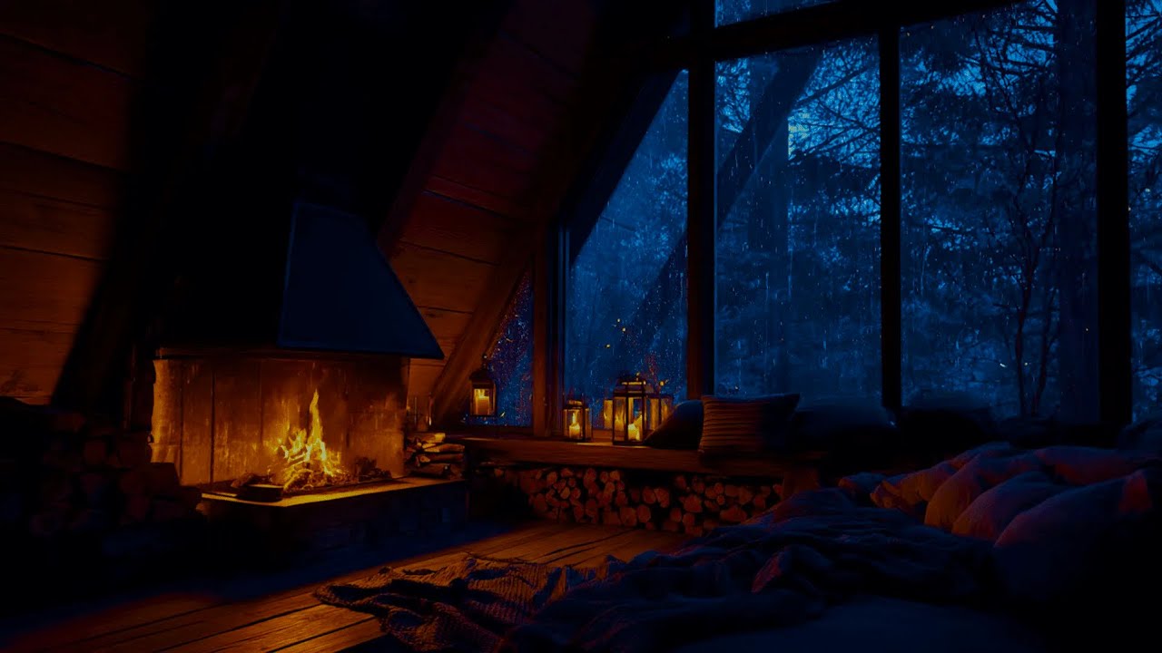 Calming Rain sound for Sleeping - Gentle Rain at Night for Deep Sleep - Rain, Thunder & Fireplace