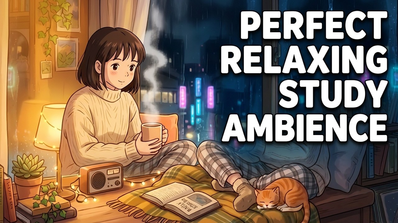 Rainy Anime Lofi Aesthetic | Relaxing Study Ambience with Cat
