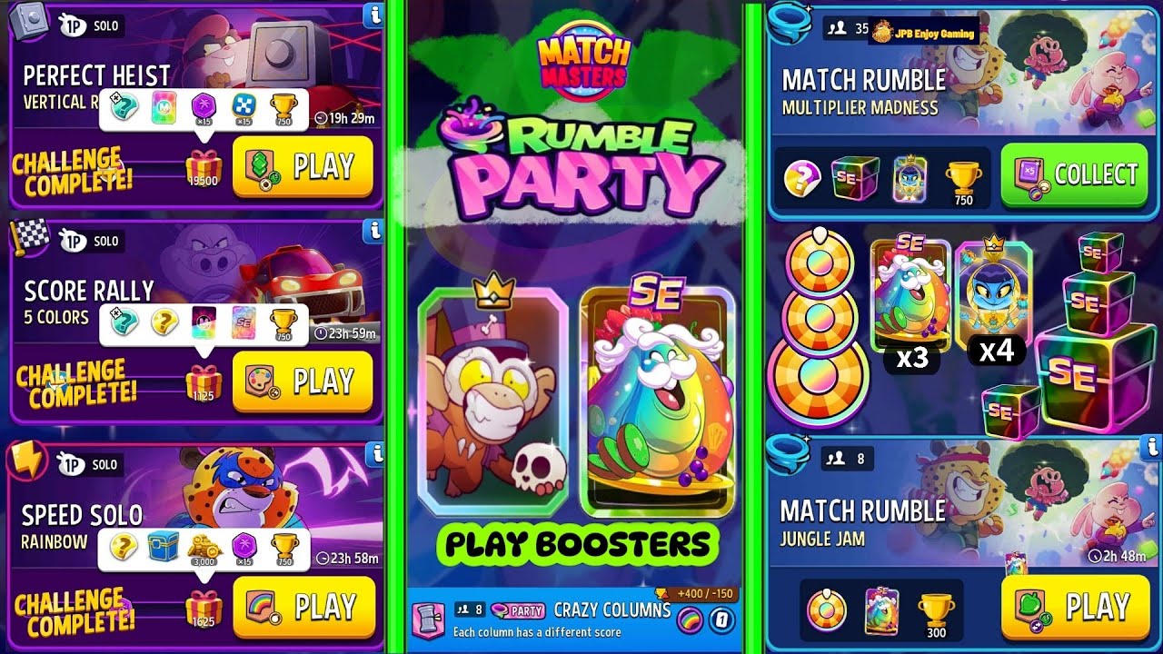 (3 Solo+2 Match Rumble+ PARTY) Vertical Rush/ 5 Colors/ Rainbow 🌈/ Multiplier Madness/ Jungle Jam 