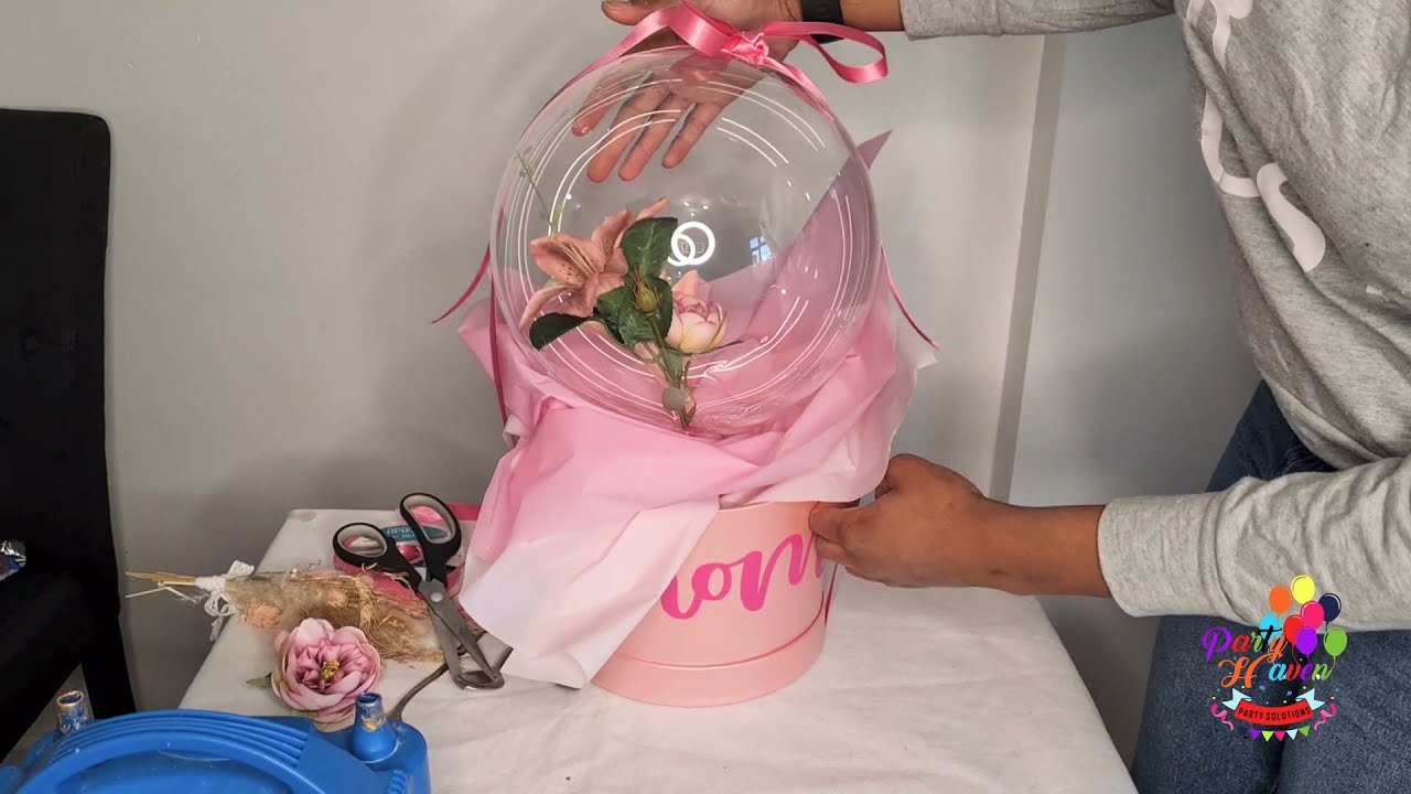 How To Put Flower In A Bubble Balloon Tutorial || Balloon Hatbox Tutorial