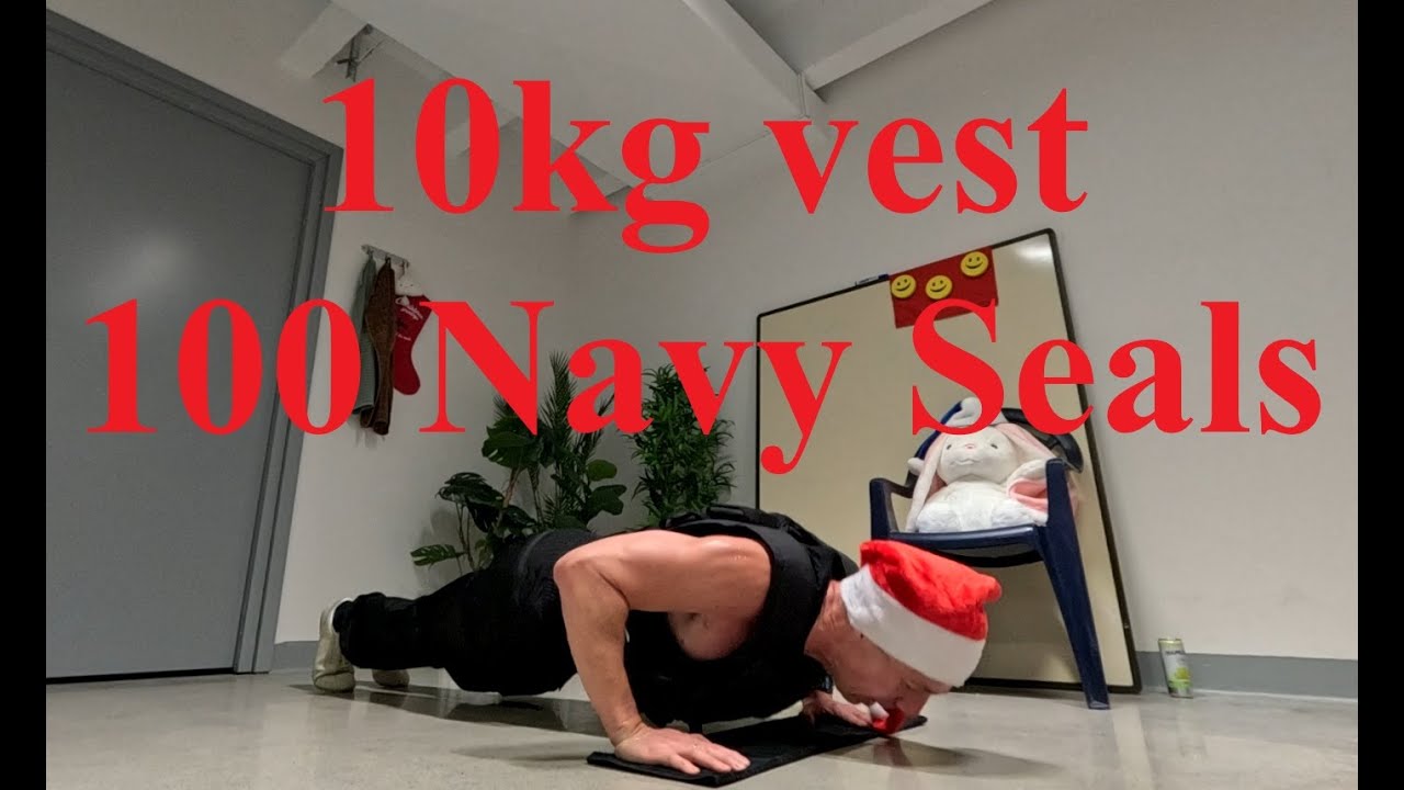 Finding base for Navy SEAL burpees with a 10kg weighted vest. One hundred reps.