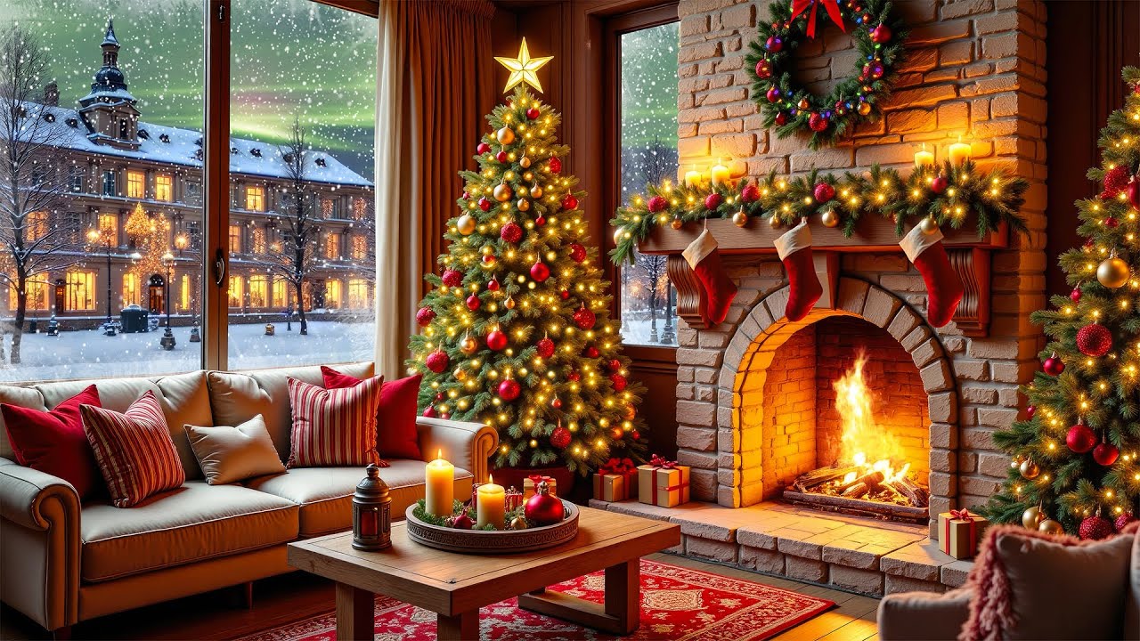 Instrumental Christmas Music With Fireplace 🔥 Relaxing Christmas Music 🎄 Soothing Christmas Ambience