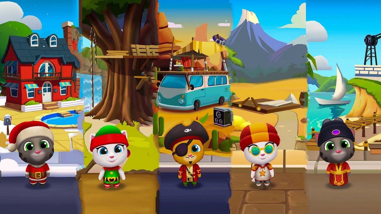 Talking Tom Gold Run Santa Tom,Elf Angela,Pirate Ginger,Skater Angela,Fortune RabiaGameplay