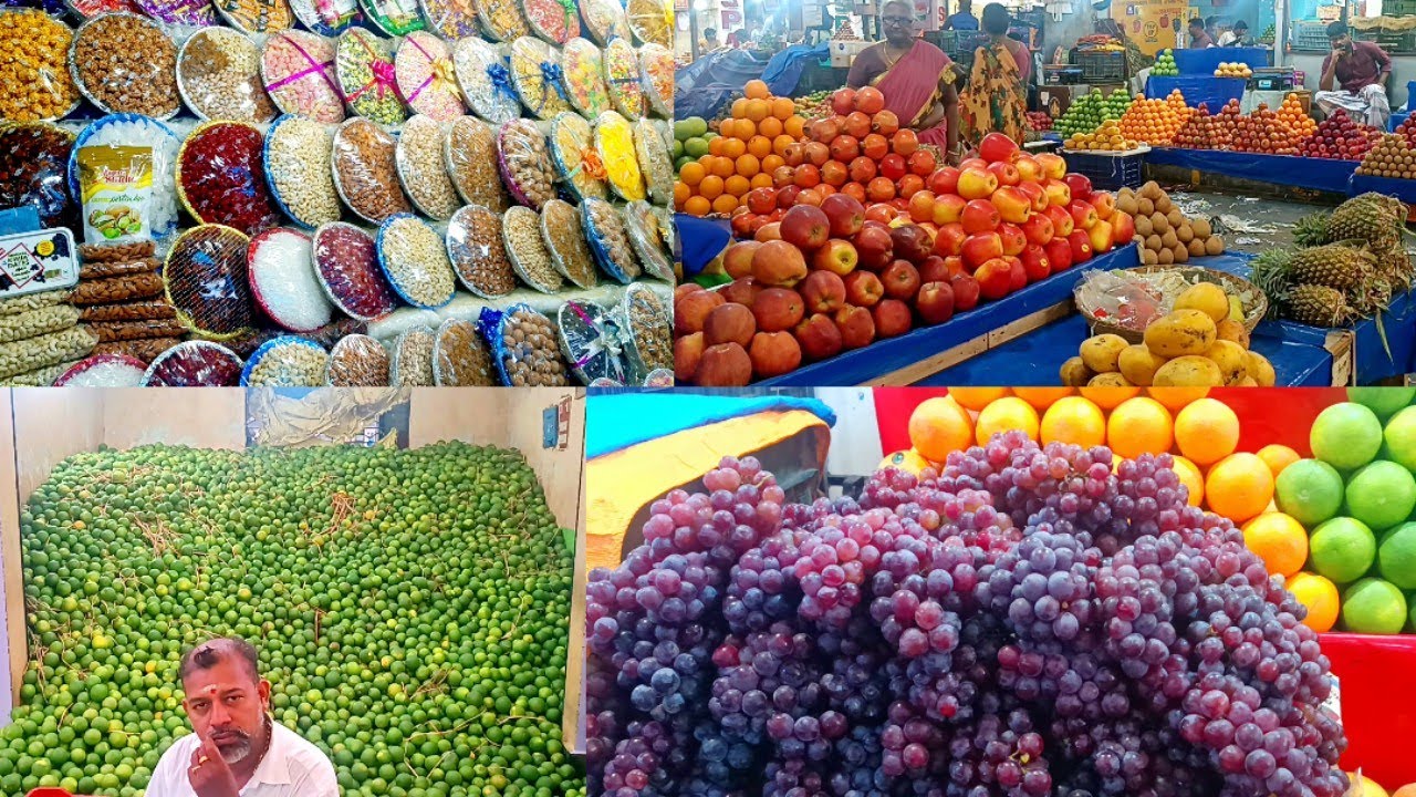 கோயம்பேடு மார்க்கெட்டில் குவிந்து கிடக்கும் பழங்கள்,பூக்கள்,காய்கறிகள் ||koyambedu market vilog