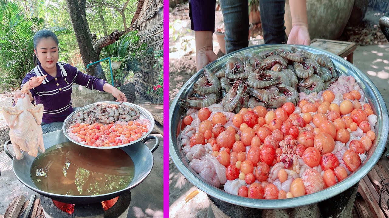 Yummy chicken ovary with shrimp cooking - Cooking with Sreypov