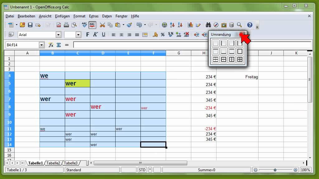 06 OpenOffice.org Calc, Teil 1, Tabellen, Auswählen, Formatierung, Füllen