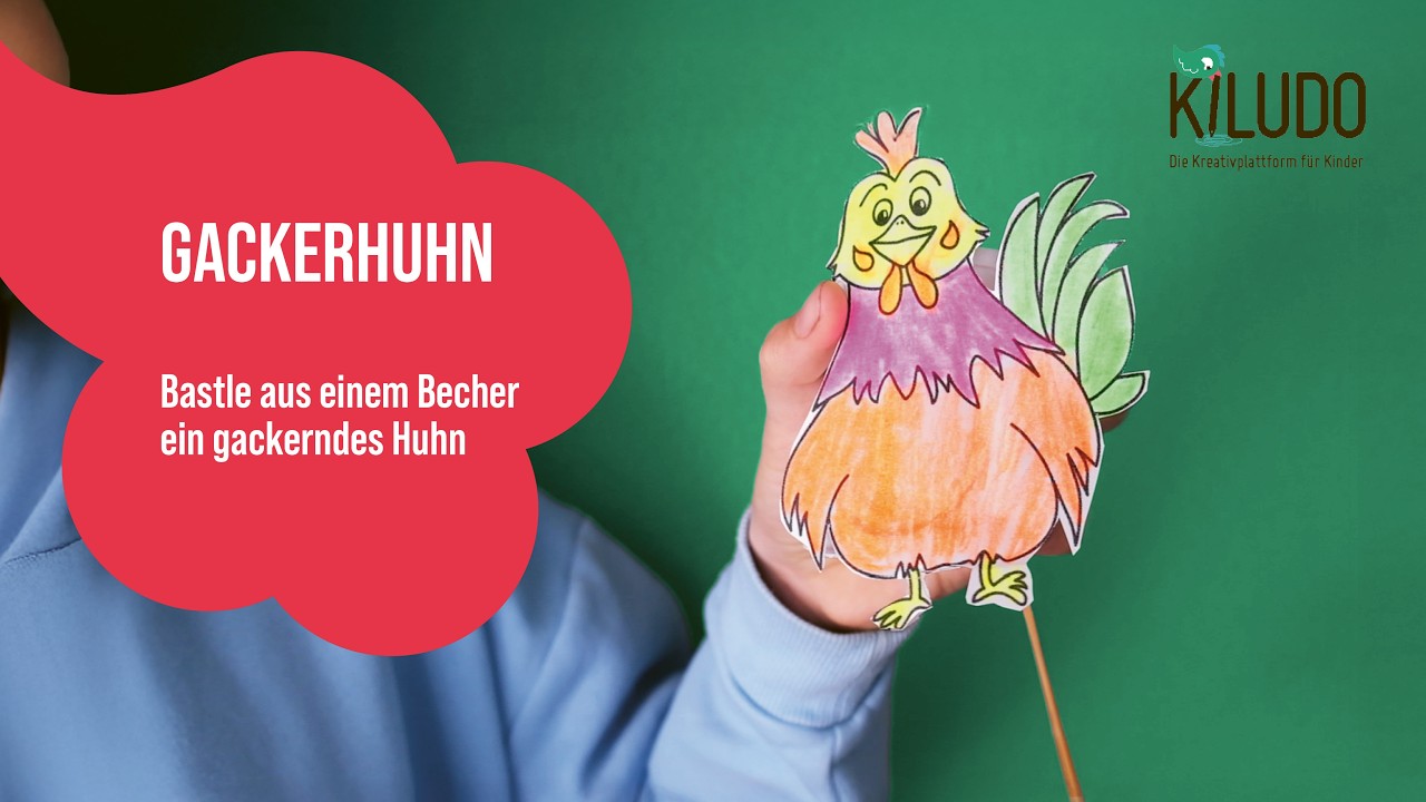 Bastle aus einem Becher ein gackerndes Huhn
