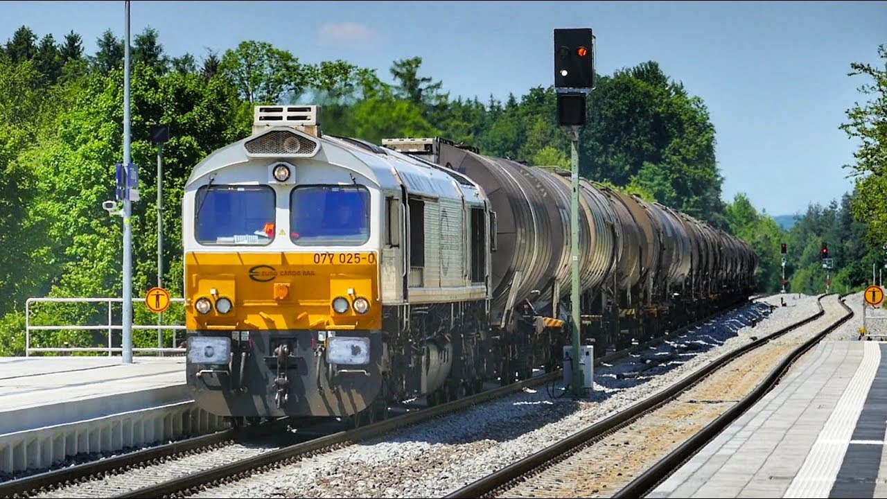 Modernisierter Bahnhof Tüßling in Oberbayern mit viel Class77 Dieselpower !!