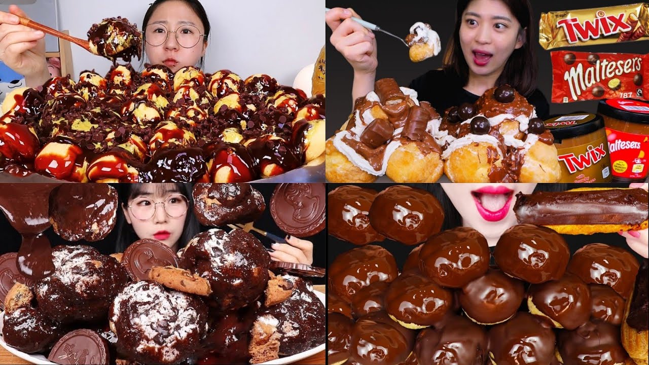 Satisfying giant chocolate profiteroles mukbang