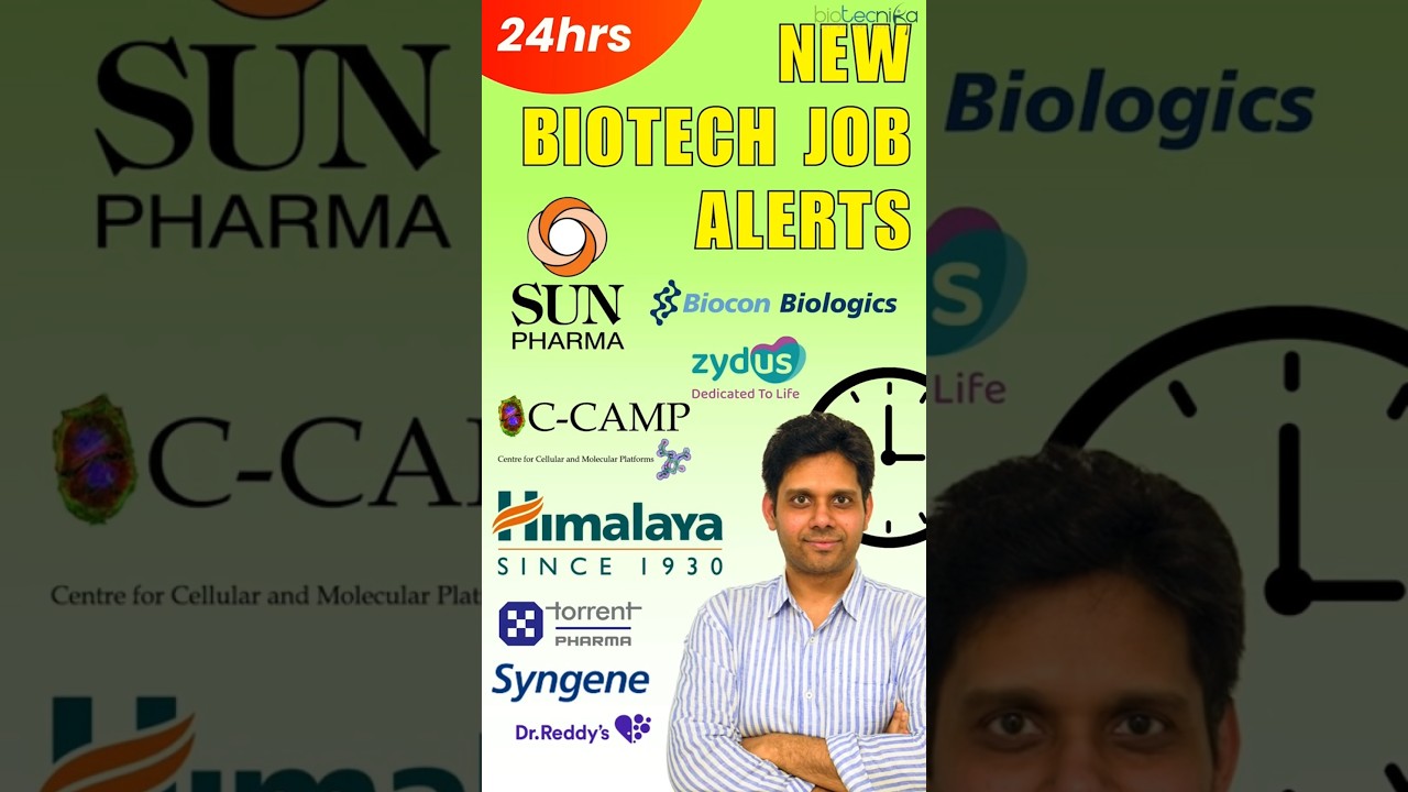Freshers Jobs at Sun Pharma, Biocon Biologics, Dr Reddy's Hiring & More Biotech Jobs Posted Recently