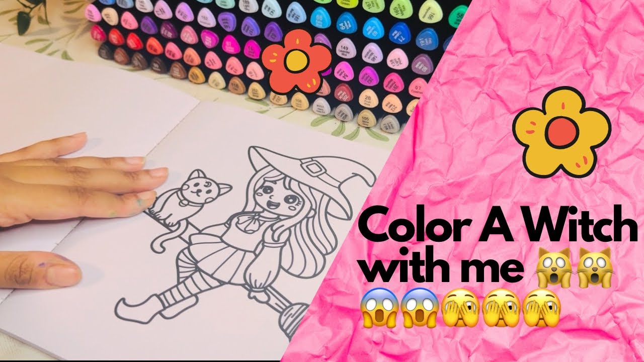 Color With me 🎨 Coloring a Witch on a Broomstick 🎨🧹 | Marker Coloring ASMR