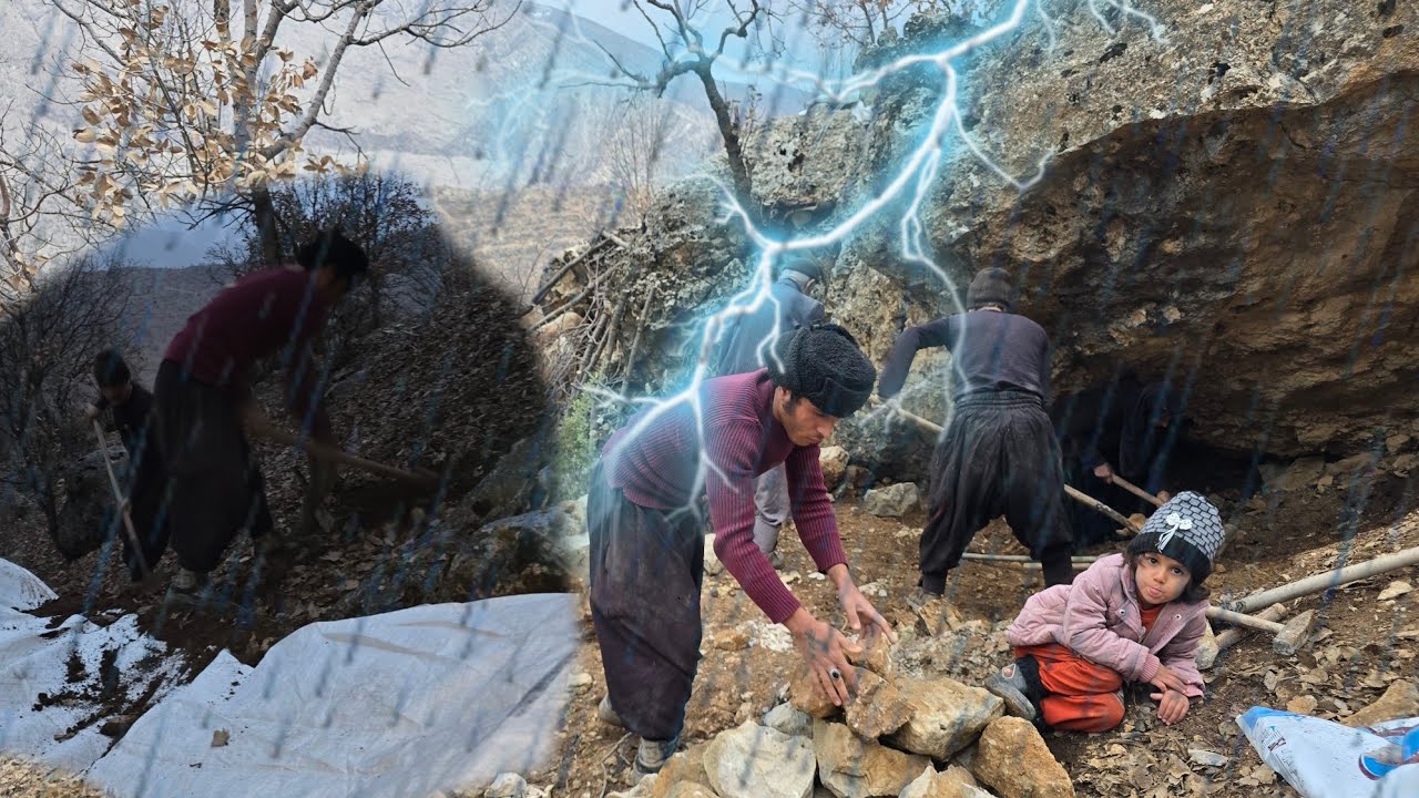 Harsh nomadic life in a mountain cave | Building a cave shelter for winter survival
