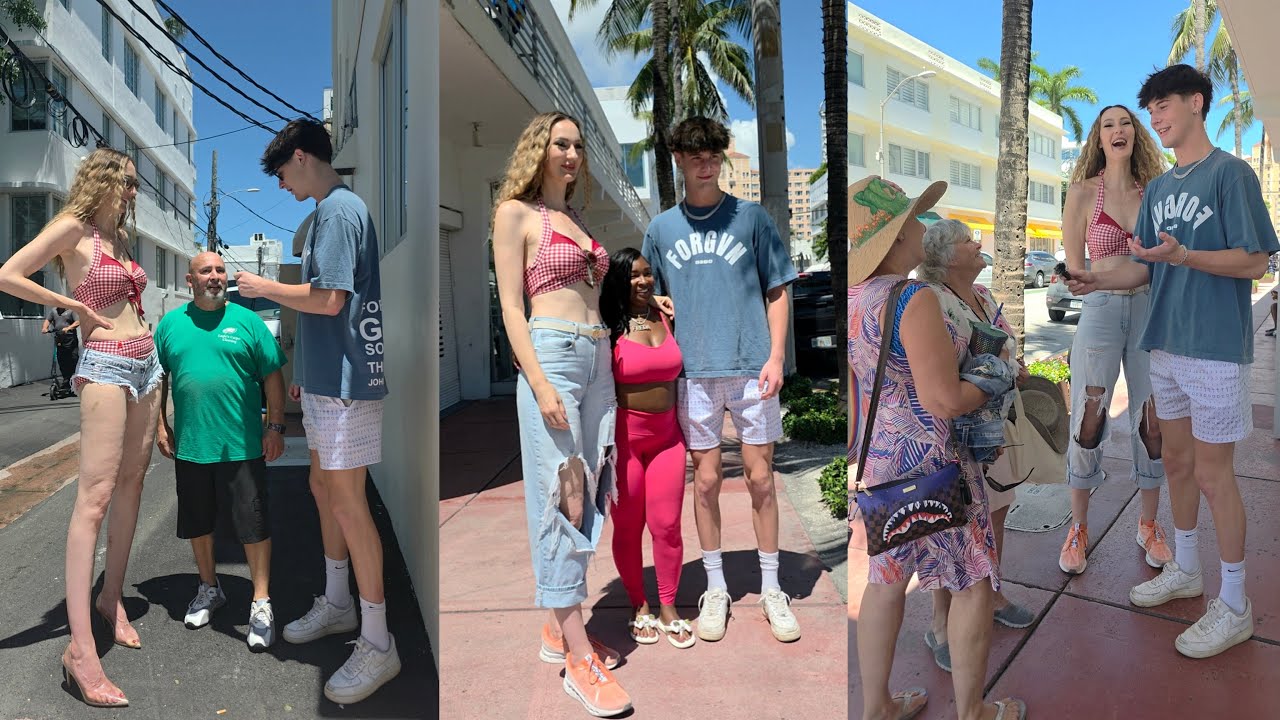 Two 7ft Giants Take Over Miami Beach! Crowd Goes Wild!