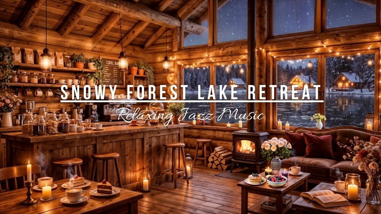 Snowy Forest Lake Retreat ❄️ Warm Lights & Relaxing Instrumental