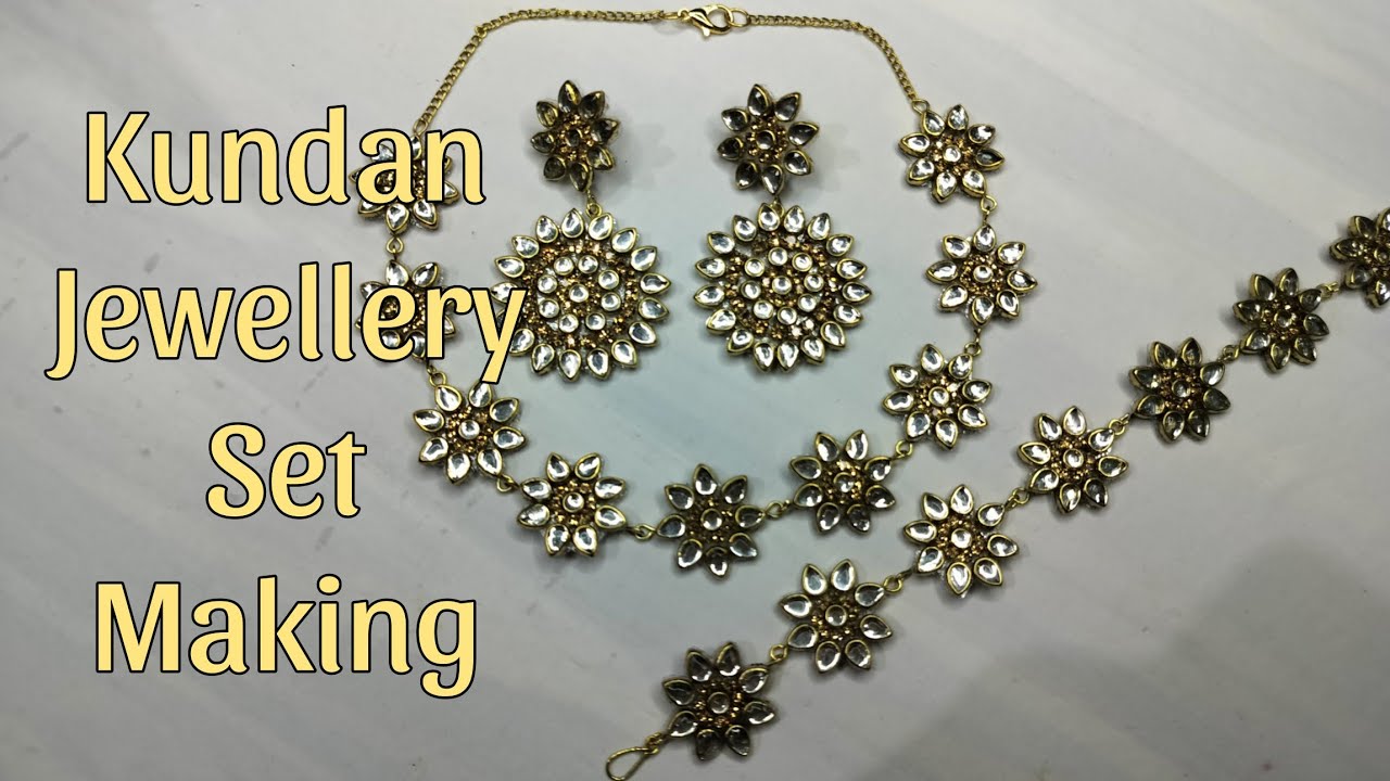 kundan Jewellery Set Making//DIY Jewellery Full Set #diyearrings #partywearearrings #indianearrings