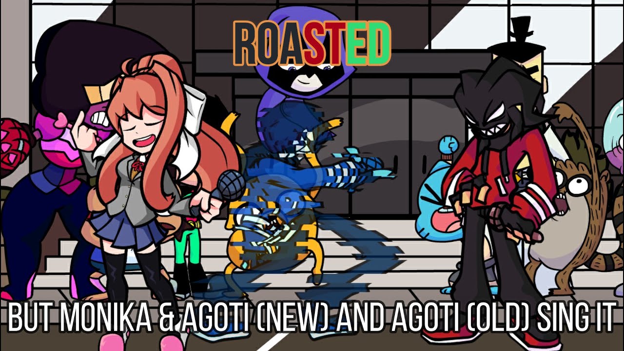 FNF Roasted Remix but Monika with Agoti (new) and Agoti (old) sing it! | 100th FDG FNF Cover!