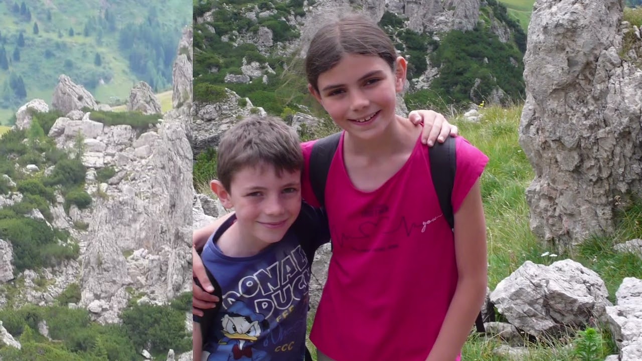Dal Passo Campolongo al Lago Boè, ritorno dal Bec de Roces. Elisabetta, Francesco e nonno Scurati