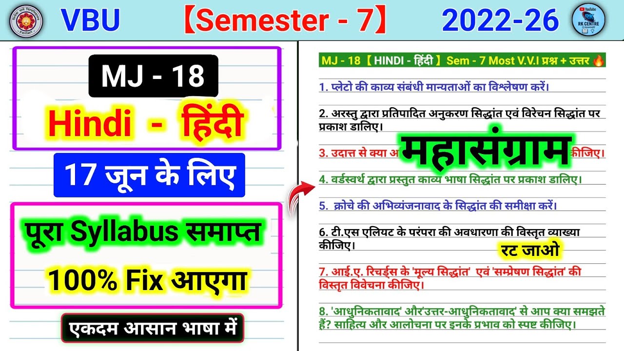 MJ 18 hindi sem 7 important questions l Plato ke Kavya sambandhi manyataon ka vishleshan Karen 
