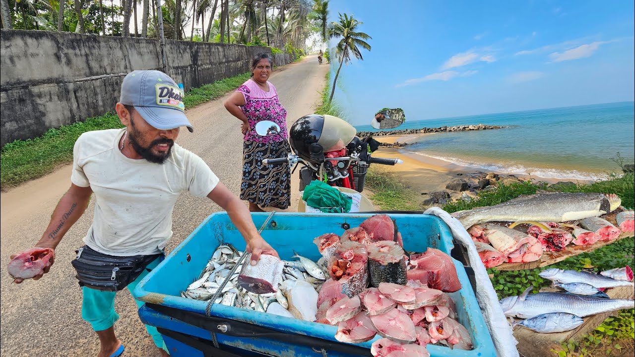 Wow!! Street Road Fish Cutting In Sri Lankan Villagers Traditional Village Fishmarket