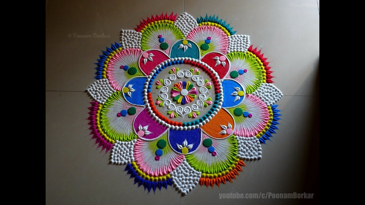 Very easy, big and beautiful kolam for festivals | Colorful rangoli design by Poonam Borkar