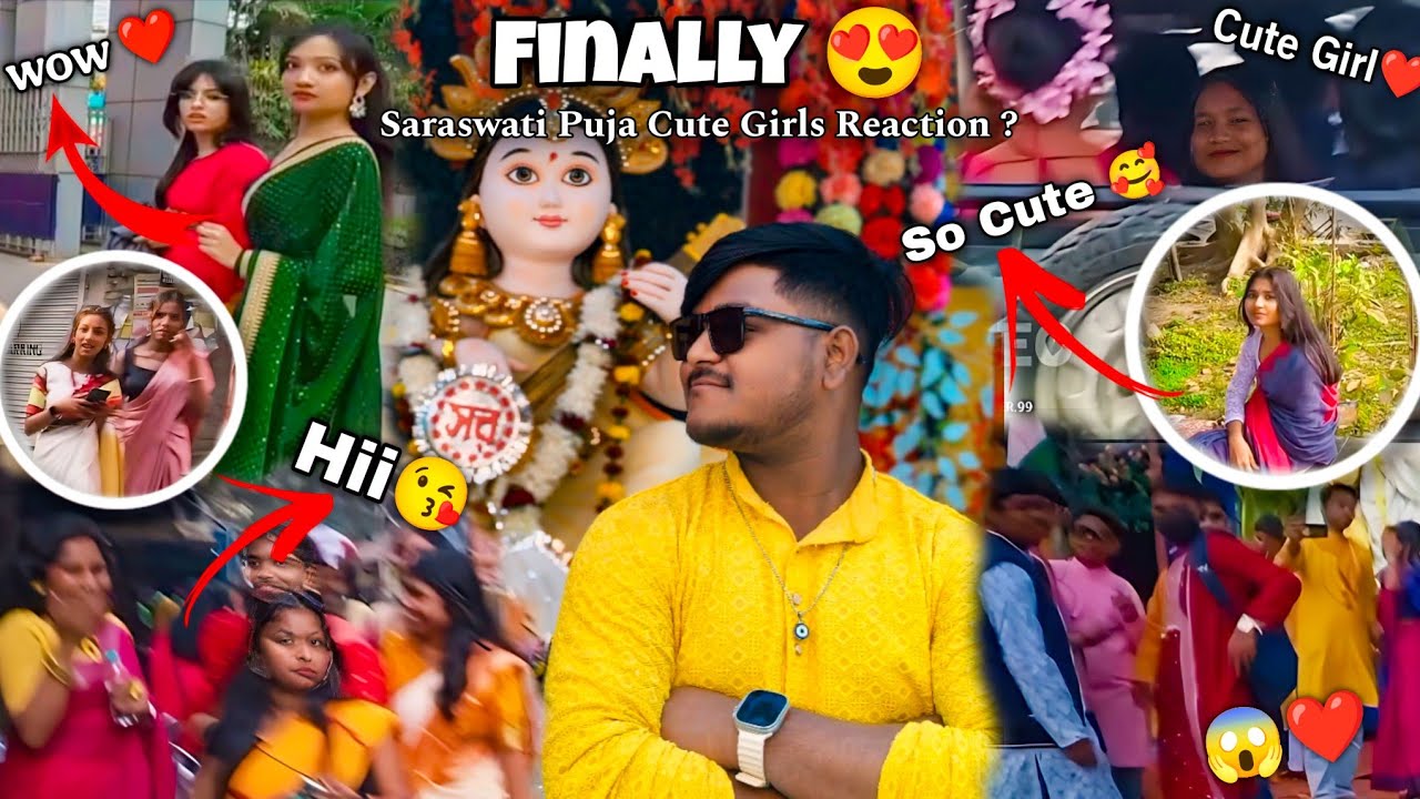 Finally 😍 Saraswati Puja Cute Girl Reaction ❤️ এত চারিদিকে প্রচুর মেয়ে কোনটা ছেড়ে কোনটা দেখব 🥰 ?..