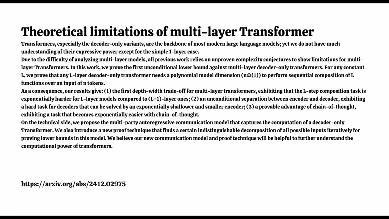 Theoretical limitations of multi layer Transformer