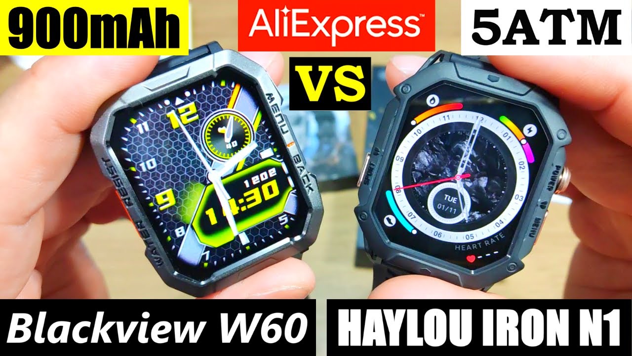 SMARTWATCHES GRANDES À PROVA D'ÁGUA COM BATERIA GIGANTE! COMPARATIVO BLACKVIEW W60 VS HAYLOU IRON N1