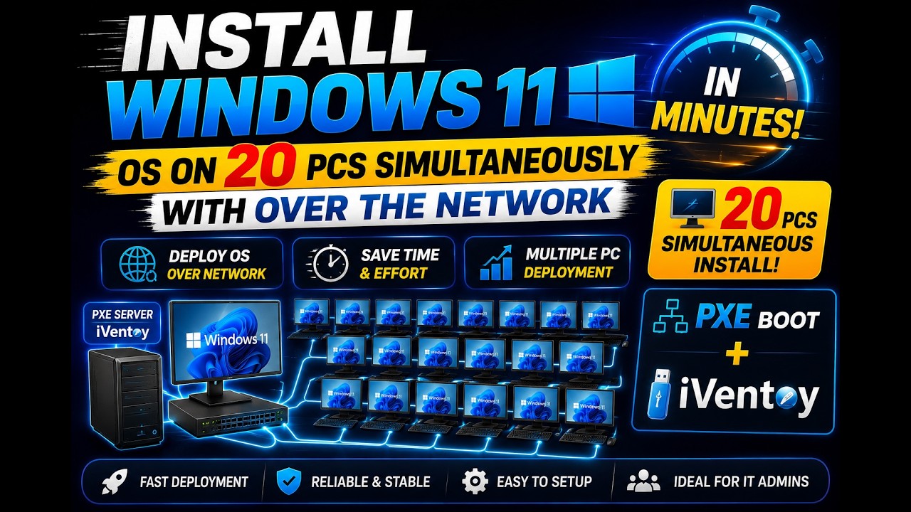 Install Windows 11 OS on 20 PCs Simultaneously in Minutes with over the Network | PXE Boot iVentoy!
