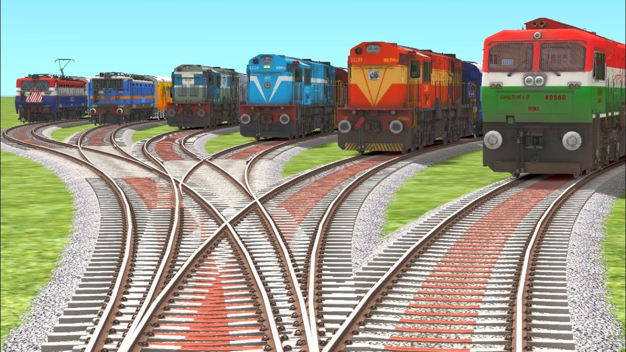 Multi Forked Tracks Joint In One Track | Train Passing On Forked Railroad Track | Animation🔻6 Train