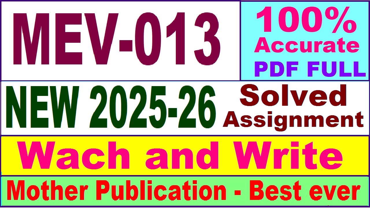 MEV 013 solved assignment 2026 in English || mev 013 solved assignment 2025-26 || ignou mev13
