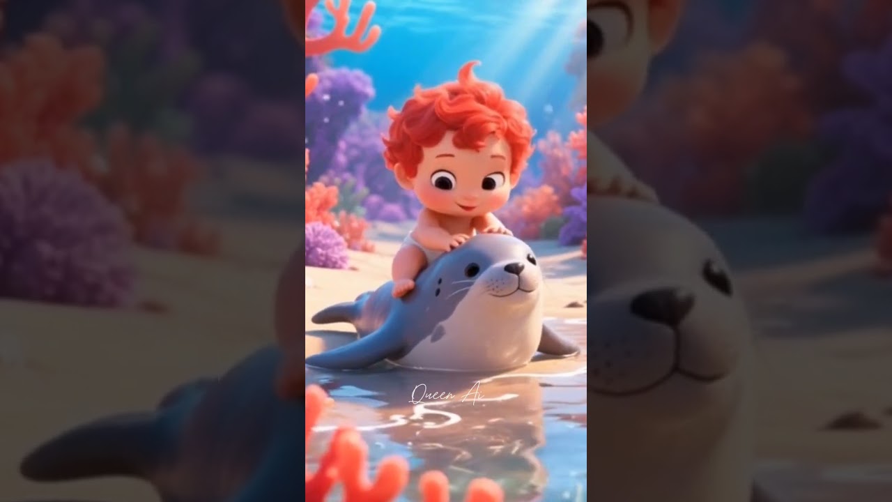 a child rides on a seal's back #trending #shorts #QueenAi #seal