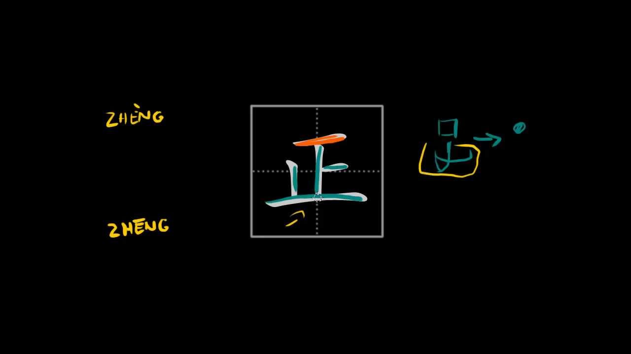 How to write Chinese characters - 正 (right, correct, straight)