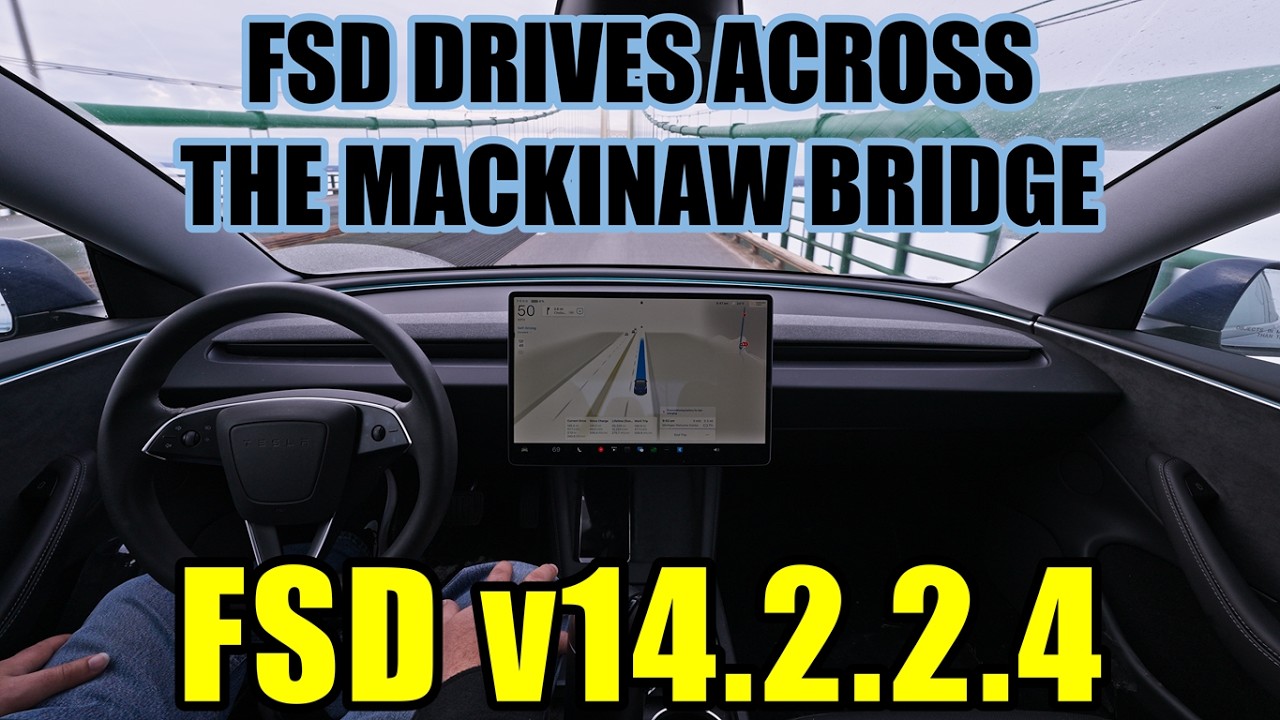 Driving Across the Mackinac Bridge Using FSD | Tesla v14.2.2.4